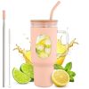 46 Oz Glass Tumbler with Straw and Lid Peach Glass Water Bottle with Natural Bamboo Lid 2 Slim and Boba Straws Silicone Sleeve Dishwasher Safe Car Hol