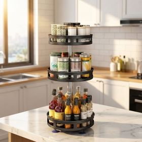 3-Tier Rotating Spice Rack Organizer – Carbon Steel 360° Metal Turntable, Multifunctional Kitchen Seasoning & Condiment Storage Rack