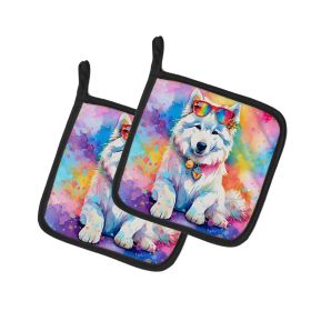 Samoyed Hippie Dawg Pair of Pot Holders Kitchen Heat Resistant Pot Holders Sets Oven Hot Pads for Cooking Baking BBQ, 7 1/2 x 7 1/2