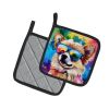 Pomeranian Hippie Dawg Pair of Pot Holders Kitchen Heat Resistant Pot Holders Sets Oven Hot Pads for Cooking Baking BBQ, 7 1/2 x 7 1/2