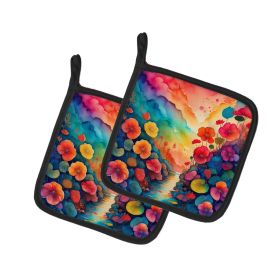 Colorful Begonias Pair of Pot Holders Kitchen Heat Resistant Pot Holders Sets Oven Hot Pads for Cooking Baking BBQ, 7 1/2 x 7 1/2