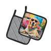 Yellow Labrador Hippie Dawg Pair of Pot Holders Kitchen Heat Resistant Pot Holders Sets Oven Hot Pads for Cooking Baking BBQ, 7 1/2 x 7 1/2