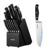 VEVOR Kitchen Knife Set with Block and Sharpener, 15 Piece High Carbon Stainless Steel Sharp Knife Set, Kitchen Cutlery with Crack-Resistant Handle