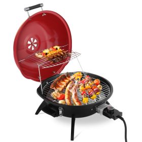 Electric Countertop BBQ Grill, Portable Double Layer Indoor/Outdoor Electric Grill for Indoor & Outdoor Use, 1600W, Red