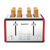Stainless Steel Extra-Wide Slot Toaster with Dual Control Panels of Bagel/Defrost/Cancel Function; Silver-red