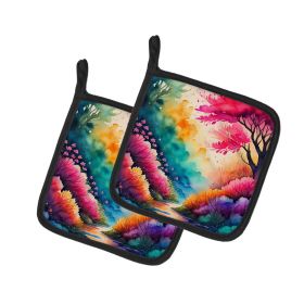 Colorful Azaleas Pair of Pot Holders Kitchen Heat Resistant Pot Holders Sets Oven Hot Pads for Cooking Baking BBQ, 7 1/2 x 7 1/2