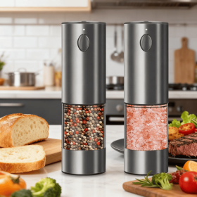 2PCS electric salt and pepper grinder set - battery-powered spice grinder, adjustable for coarseness, perfect for home kitchens, durable plastic