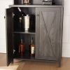 Farmhouse Bar Cabinet for Liquor and Glasses, Dining Room Kitchen Cabinet with Wine Rack
