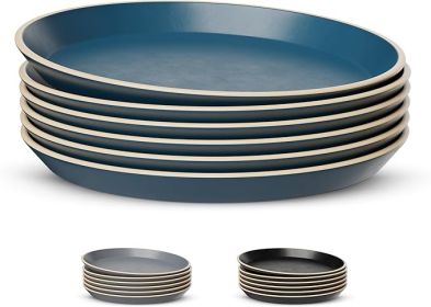 KooK Dinner Plates, Ceramic Round Kitchen Dinnerware Set, Dishwasher & Microwave Safe, Stoneware, High Edge, 7.5 Inch, Set of 6, Navy