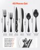 VEVOR 48-Piece Black Silverware Set with Steak Knives, Food-Grade Stainless Steel Flatware Utensils for 8, Mirror Finished Cutlery Set