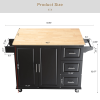 Kitchen Island & Kitchen Cart, Mobile Kitchen Island, Rubber Wood Top, Big & Adjustable Shelf Inside Cabinet for Different Utensils