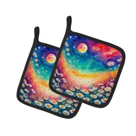 Colorful Daisies Pair of Pot Holders Kitchen Heat Resistant Pot Holders Sets Oven Hot Pads for Cooking Baking BBQ, 7 1/2 x 7 1/2