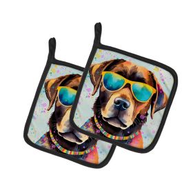 Chocolate Labrador Hippie Dawg Pair of Pot Holders Kitchen Heat Resistant Pot Holders Sets Oven Hot Pads for Cooking Baking BBQ, 7 1/2 x 7 1/2