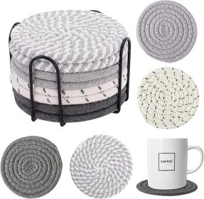 Handmade Woven Drink Coasters with Holder, 8 Pcs BOHO Absorbent Coasters for Home Decor, Cotton