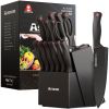 14-Piece Kitchen Knife Set with Built-In Sharpener, German Stainless Steel Blades, Rust-Resistant & Dishwasher Safe, Black