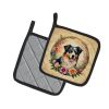 Australian Shepherd and Flowers Pair of Pot Holders Kitchen Heat Resistant Pot Holders Sets Oven Hot Pads for Cooking Baking BBQ, 7 1/2 x 7 1/2