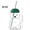 1 PCS 20 OZ Green Little Bear Glass Straw Cup High Borosilicate Heat-resistant Glass Cup For Juice, Milk and Cold drinks
