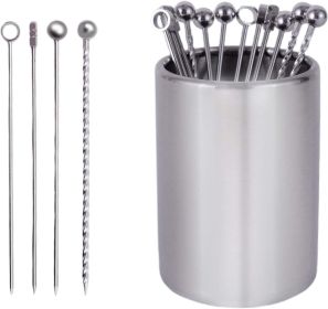 12Pack Metal Cocktail Picks + Holder Kit, Premium 304 Stainless Steel Cocktail Toothpicks,Reusable Skewers,Garnish Picks