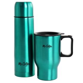 Mr. Coffee Javelin 2 Piece Thermal Bottle and Travel Mug Set (Color: Emerald Green)