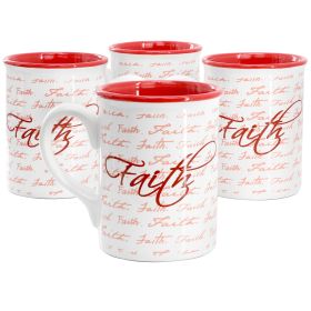Gibson Home Inspirational Words Faith 4 Piece 16 Ounce Stoneware Mug Set (Color: Red)