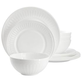Ultra by Gibson Swanton 12 Piece Break-Resistant Opal Glass Dinnerware Set in White (Option: Arch)
