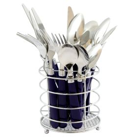 Gibson Sensations II 16 Piece Stainless Steel Flatware Set with Chrome Caddy (Color: Cobalt Handles)