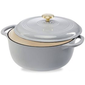 6 Quart Large Cast-Iron Dutch Oven Kitchen Cookware (Color: Light Grey Enamel)