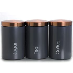 MegaChef Essential Kitchen Storage 3 Piece Sugar, Coffee and Tea Canister Set (Color: Matte Gray)