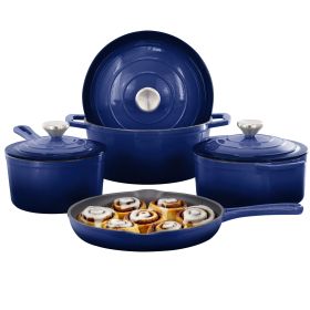 MegaChef 7 Piece Enameled Cast Iron Cookware Set (Color: Blue)