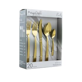 MegaChef Baily 20 Piece Flatware Utensil Set, Stainless Steel Silverware Metal (Color: Gold)