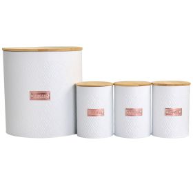 MegaChef Kitchen Food Storage and Organization  Argyle Canister Set (Color: White With Bamboo Lids, Option: 4 Piece)