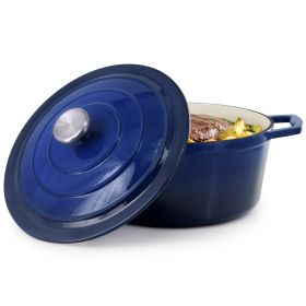 MegaChef 5 Quarts Round Enameled Cast Iron Casserole with Lid (Color: Gradient Dark Blue)