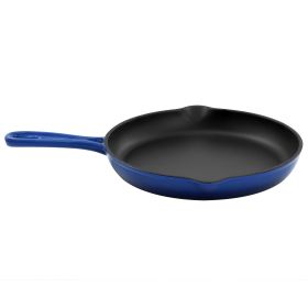 MegaChef Round 10.25 Inch Enameled Cast Iron Skillet (Color: Gradient Dark Blue)