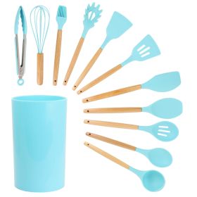 MegaChef Light Teal Silicone and Wood Cooking Utensils (Option: Set Of 12)
