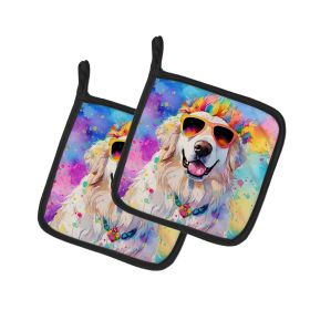 Great Pyrenees Hippie Dawg Pair of Pot Holders Kitchen Heat Resistant Pot Holders Sets Oven Hot Pads for Cooking Baking BBQ, 7 1/2 x 7 1/2 (Default: Default)