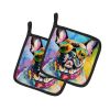 French Bulldog Hippie Dawg Pair of Pot Holders Kitchen Heat Resistant Pot Holders Sets Oven Hot Pads for Cooking Baking BBQ, 7 1/2 x 7 1/2