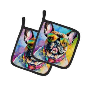 French Bulldog Hippie Dawg Pair of Pot Holders Kitchen Heat Resistant Pot Holders Sets Oven Hot Pads for Cooking Baking BBQ, 7 1/2 x 7 1/2 (Default: Default)