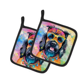 Scottish Terrier Hippie Dawg Pair of Pot Holders Kitchen Heat Resistant Pot Holders Sets Oven Hot Pads for Cooking Baking BBQ, 7 1/2 x 7 1/2 (Default: Default)