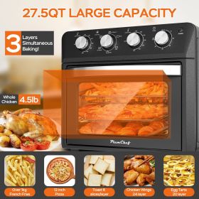 27.5QT 6-in-1 Air Fryer Toaster Oven Dropdown-Door 6-Slice Countertop Convection Oven for Air Frying, Baking, Roasting, Broiling & Grilling, 1600W (Model Number: ATS-25K3black)