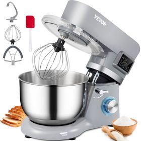 VEVOR Stand Mixer, 660W Electric Dough Mixer with 6 Speeds LCD Screen Timing, Tilt-Head Food Mixer Stainless Steel Bowl, Dough Hook (size: 5.8 Qt)