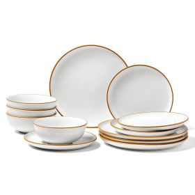 VEVOR Dinnerware Set, Round Plates and Bowls Sets, Scratch Resistant Ceramic Dinner Ware (Option: Service For 4 (12 Pcs))