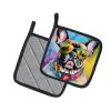 French Bulldog Hippie Dawg Pair of Pot Holders Kitchen Heat Resistant Pot Holders Sets Oven Hot Pads for Cooking Baking BBQ, 7 1/2 x 7 1/2