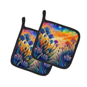 Colorful Pair of Pot Holders Kitchen Heat Resistant Pot Holders Sets Oven Hot Pads for Cooking Baking BBQ (Option: Agapanthus, 7 1/2 X 7 /1/2)